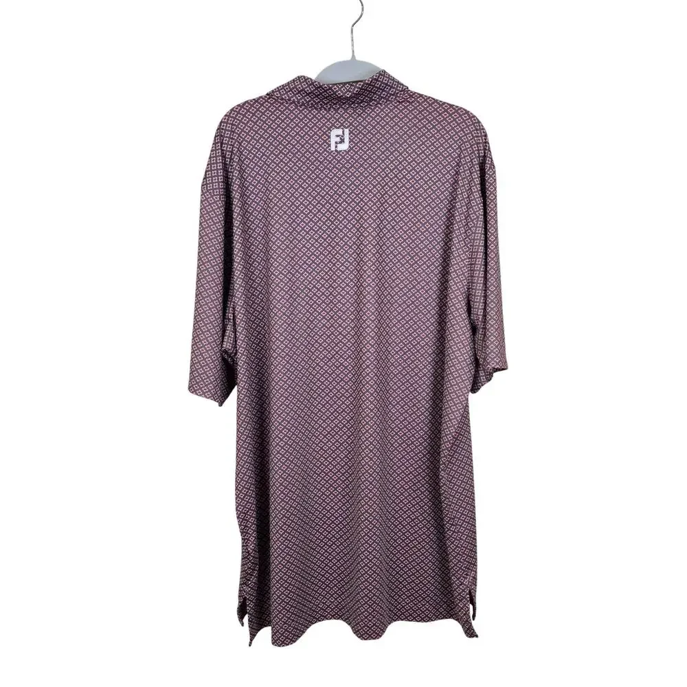 Men's FootJoy FJ Gray & Coral Patterned Athletic Golf Polo | Size XL
